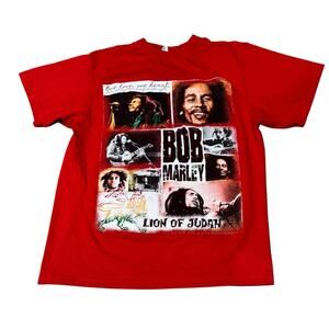 90s Vintage Men's XL Red Flying Horse 100%Cotton Bob Marley Lion Of Judah TShirt